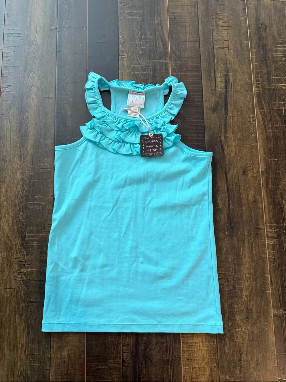 Lemon Loves Lime Girls Aqua Ruffle Top and Skirt Matching Set